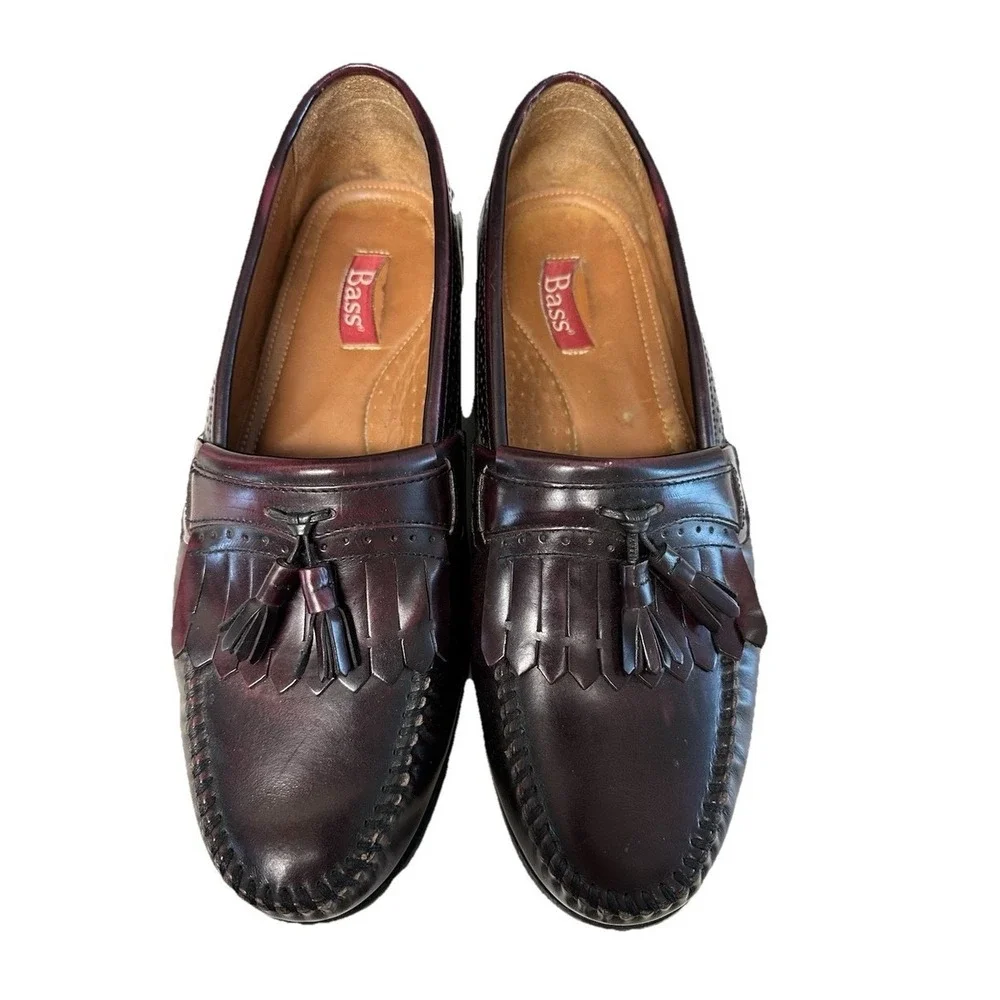 Bass Mens Grammer Burgundy‎ Leather Kiltie Tassel Loafers 7.5 D Oxblood Brazil
